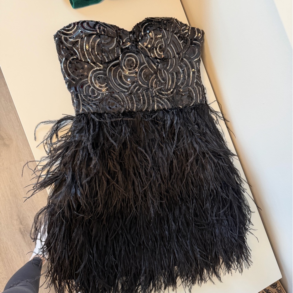 Bebe Black Feather and Sequin Dress